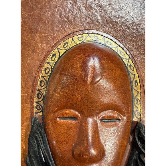 Vintage Artisan Rare Handmade African Leather Crossbody Purse With Tribal Mask D - Picture 11 of 14